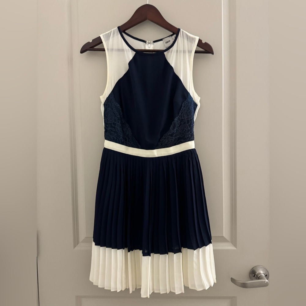 ASOS Navy and Cream Midi Dress